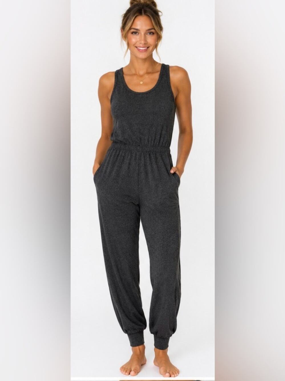 Double Zero Mystical Medium Charcoal Sleeveless Jumpsuit/Jogger Romper – Size M